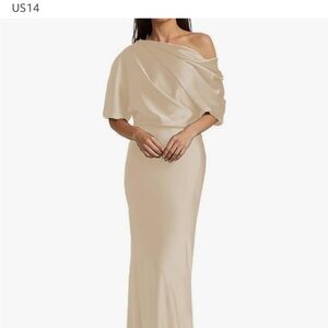 Amazon Champagne Ruched Asymmetrical Gown